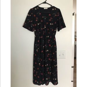 Black floral midi dress